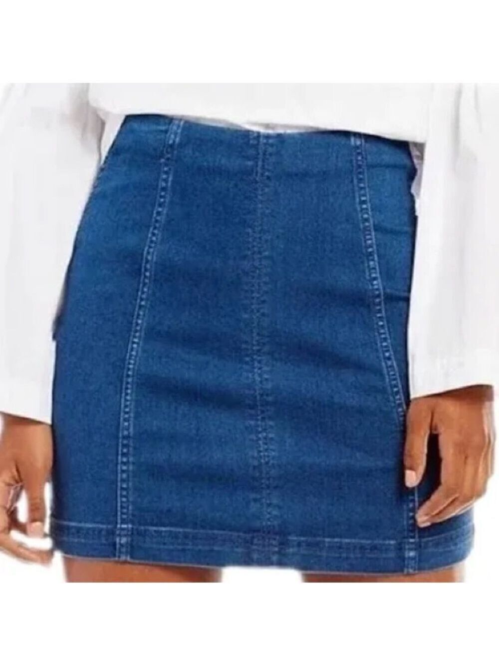 Free People Women's Blue A-Line Denim Mini Skirt Sz 4